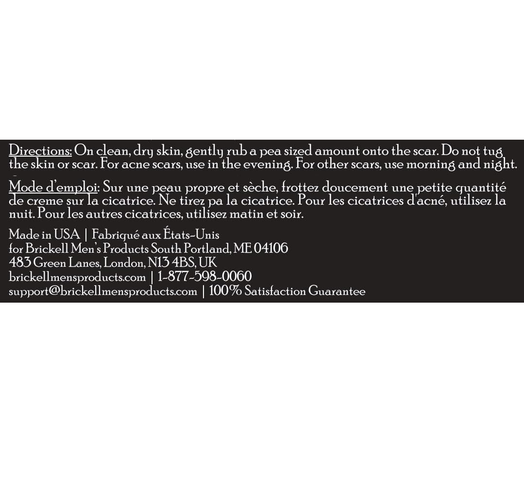Brickell Men's Clearing Scar Cream packaging highlights natural ingredients and 2 oz size.
