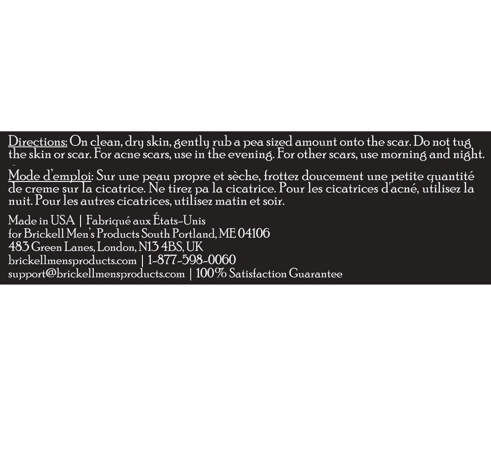Brickell Men's Clearing Scar Cream packaging highlights natural ingredients and 2 oz size.