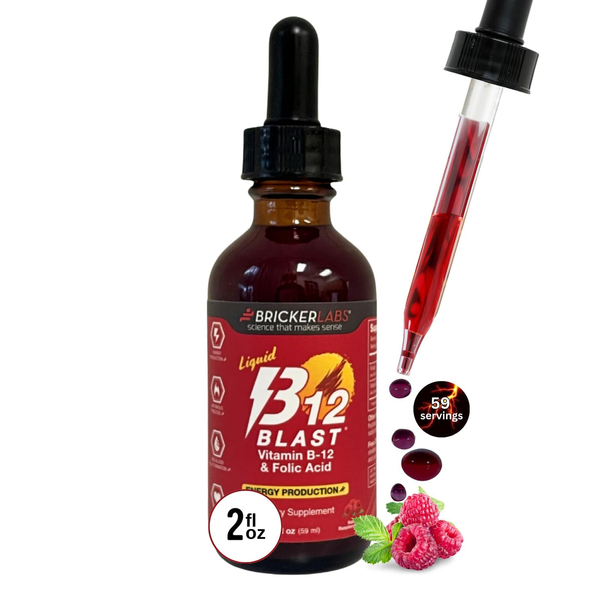 Bricker Labs B-12 Blast liquid bottle with dropper for daily energy support
