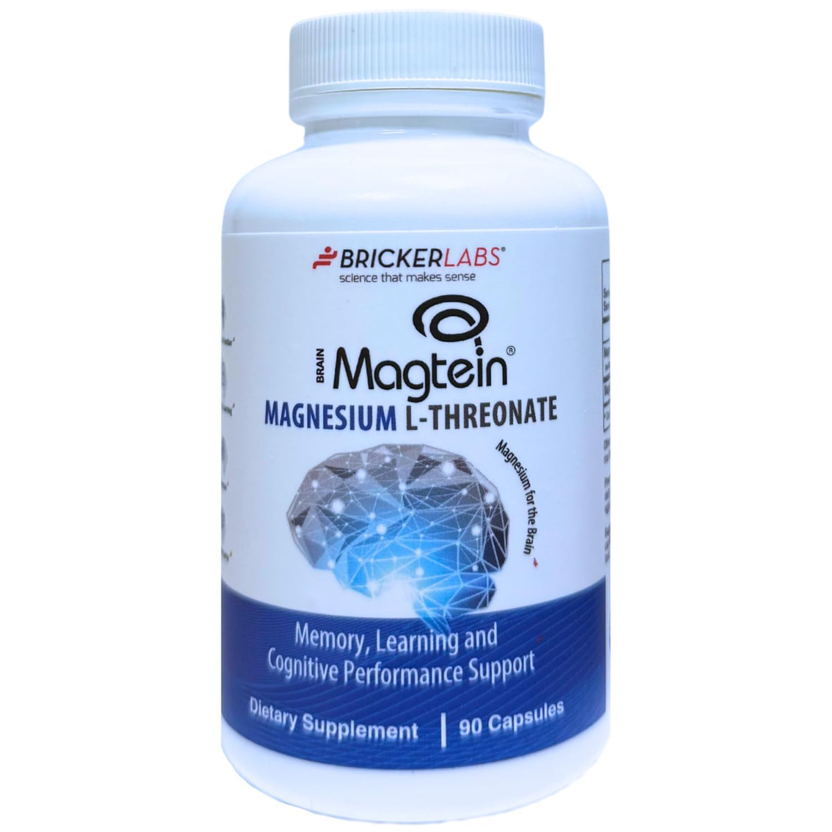 Bricker Labs Magtein bottle label highlighting brain health support