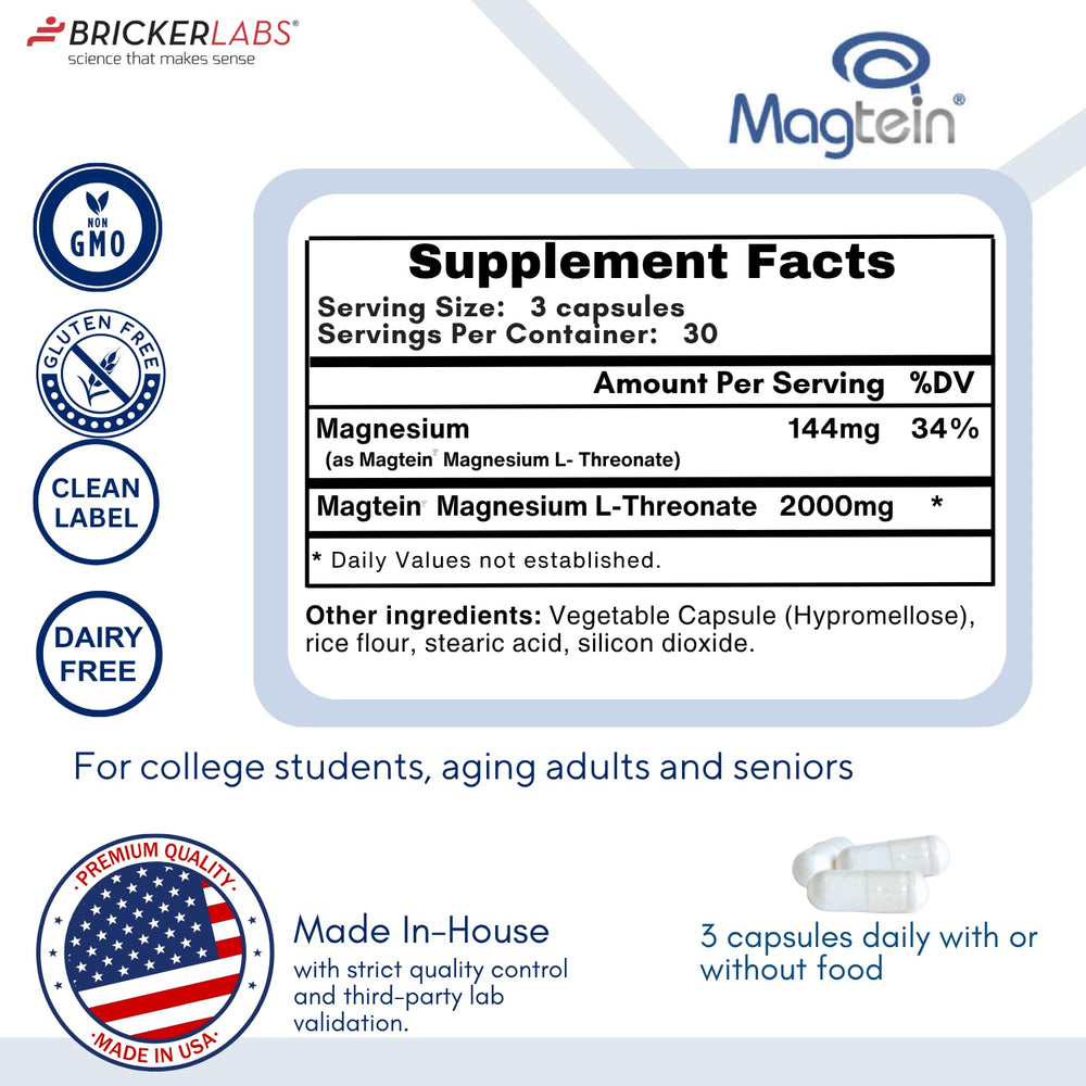 Bricker Labs Magtein clean-label packaging highlighting non-GMO and gluten-free