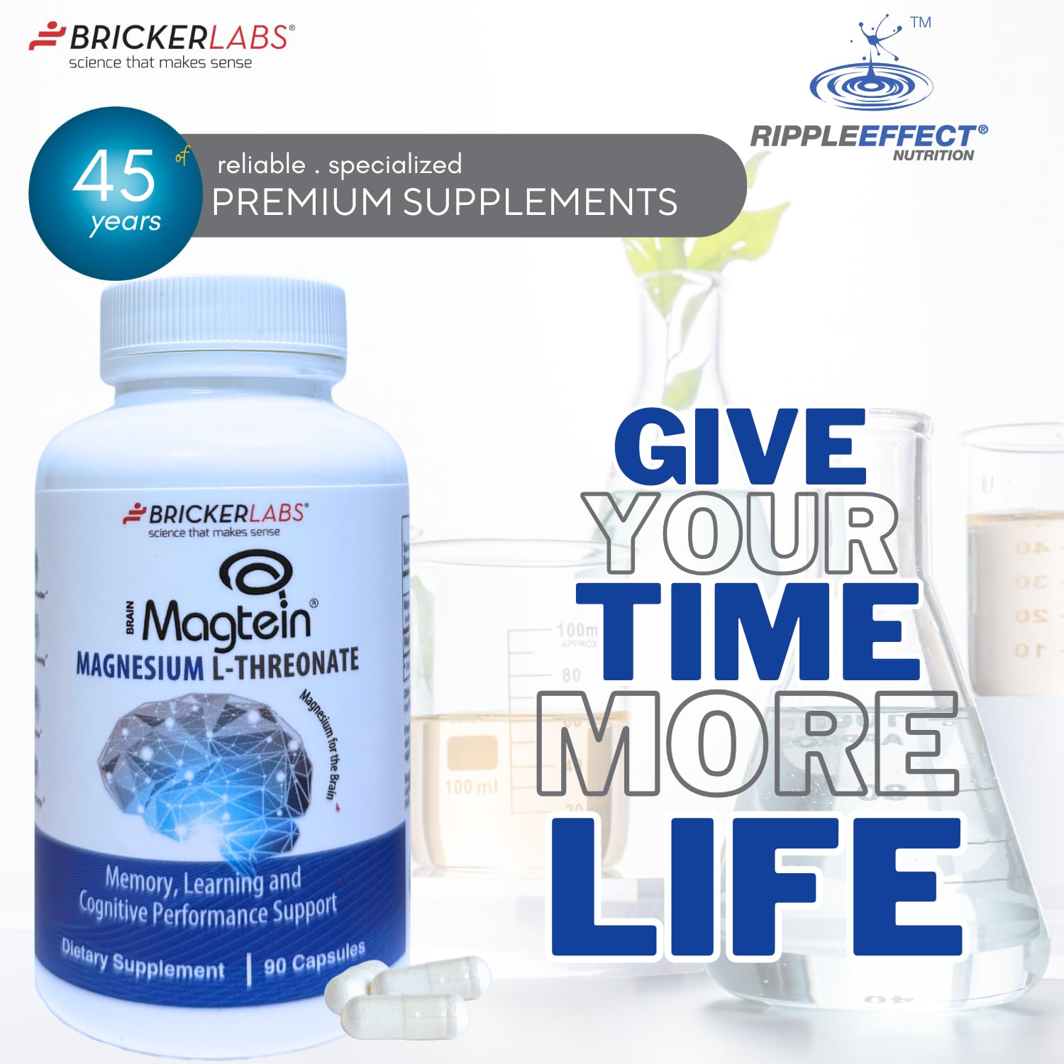 Bricker Labs Magtein serving size graphic indicating 30 servings