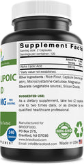 Brieofood Alpha Lipoic Acid capsules close-up showing 600 mg per serving for daily antioxidant support.
