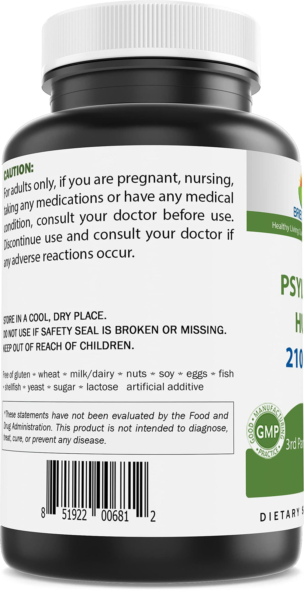 Brieofood label closeup; gluten-free formulation and GMP quality assurance.