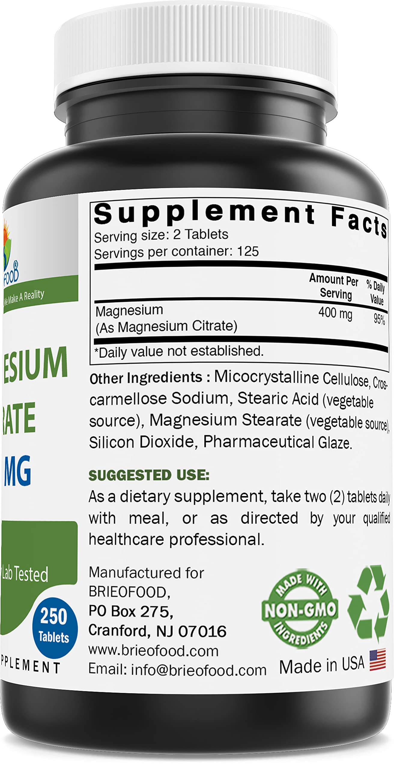 Brieofood Magnesium Citrate capsules close-up for easy daily intake