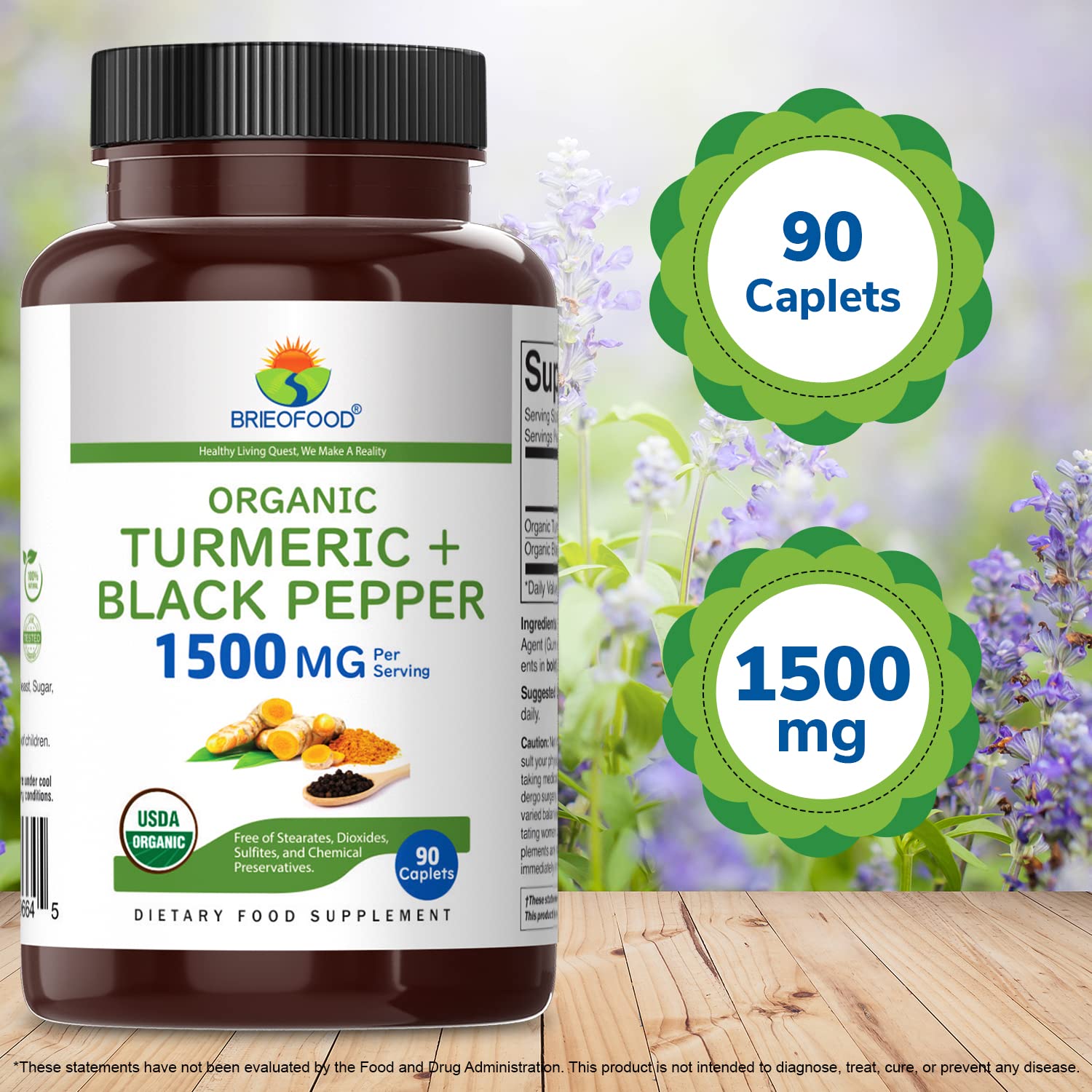 Brieofood turmeric packaging designed for convenient daily use with black pepper