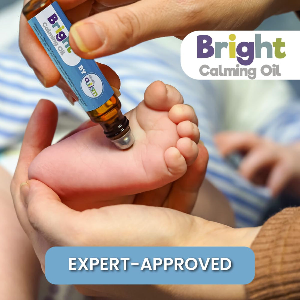 Bright Autism Bright Calming Oil ingredients graphic highlights citrus and lavender