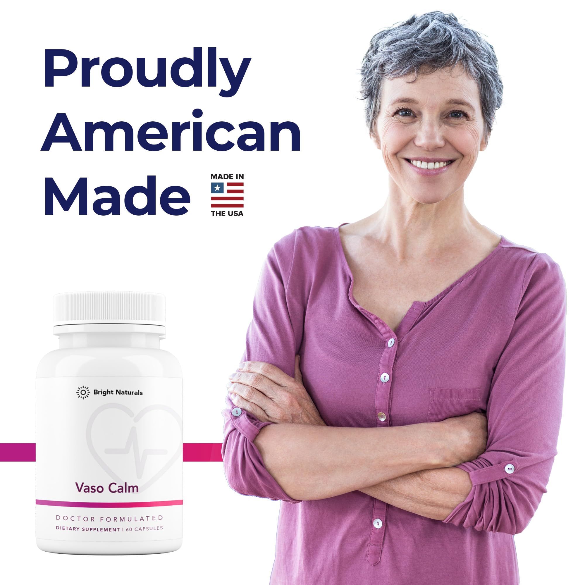 Bright Naturals Vaso Calm packaging shown for daily wellness routine.