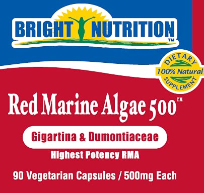 Bright Nutrition Red Marine Algae 500 label graphic underscores natural sourcing and two red algae varieties.