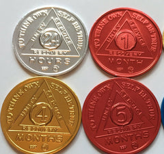 Bright Star Press AA month 1 medallion with Three Legacies Triangle milestone reminder