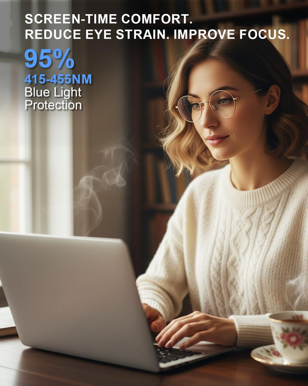Brigtlaiff blue light filter glasses reduce eye strain during late night gaming.