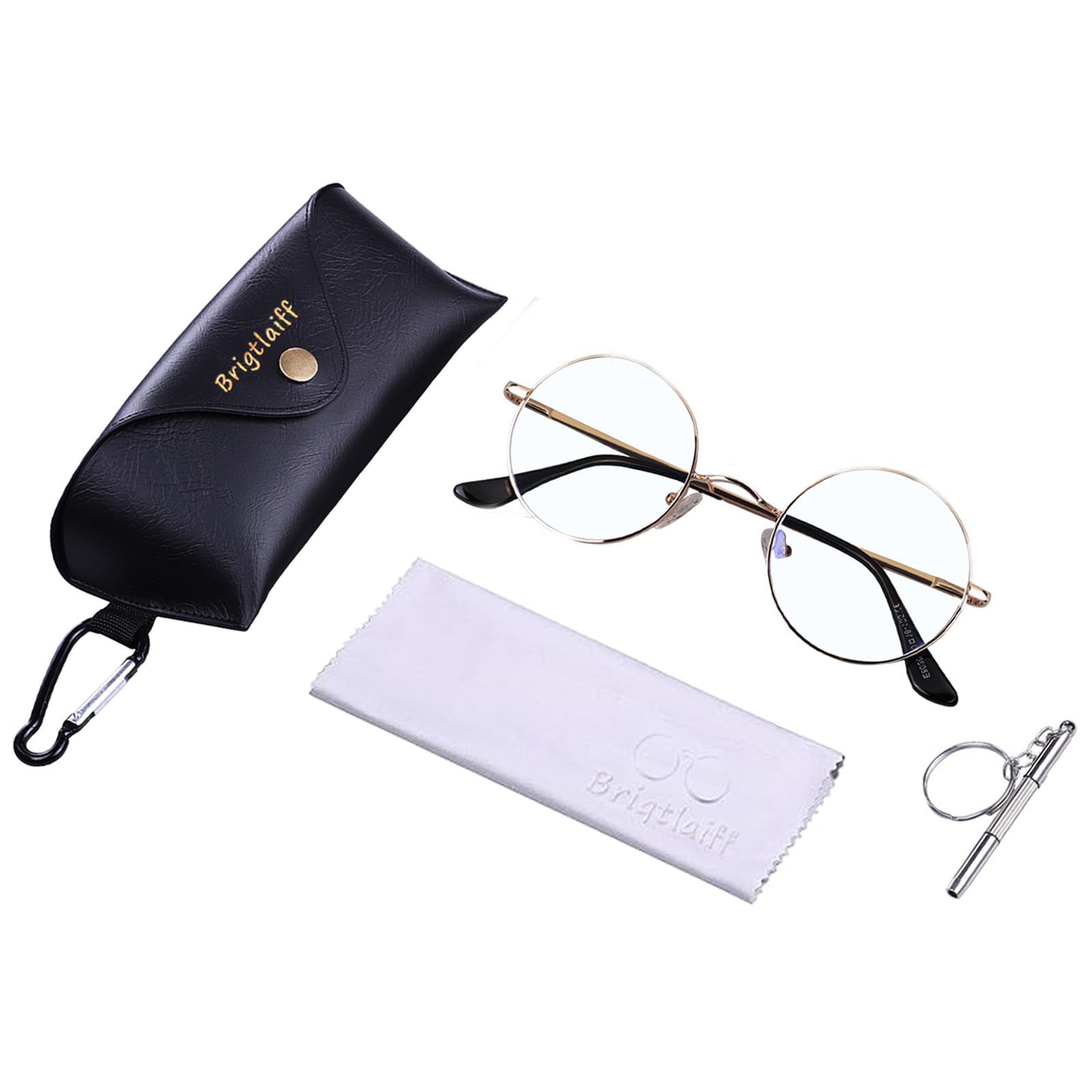 Brigtlaiff gold-frame eyewear ideal for travel, work, and leisure.