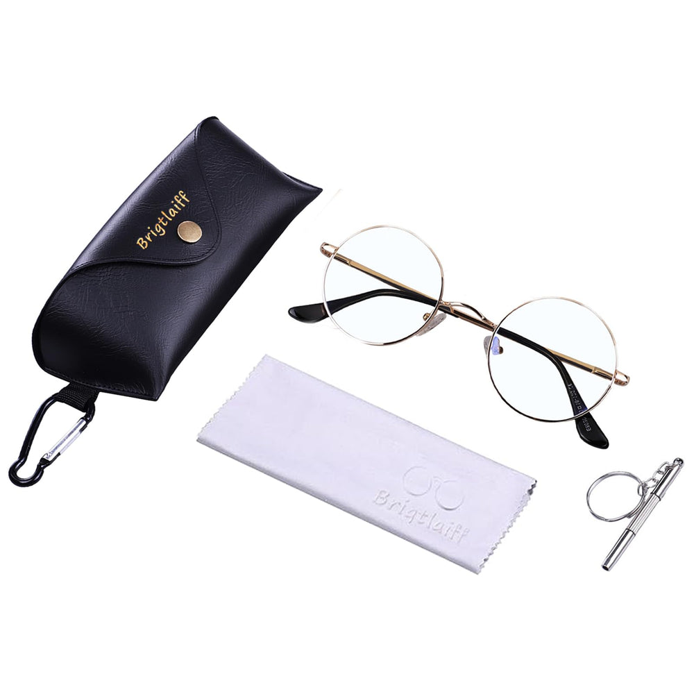 Brigtlaiff gold-frame eyewear ideal for travel, work, and leisure.