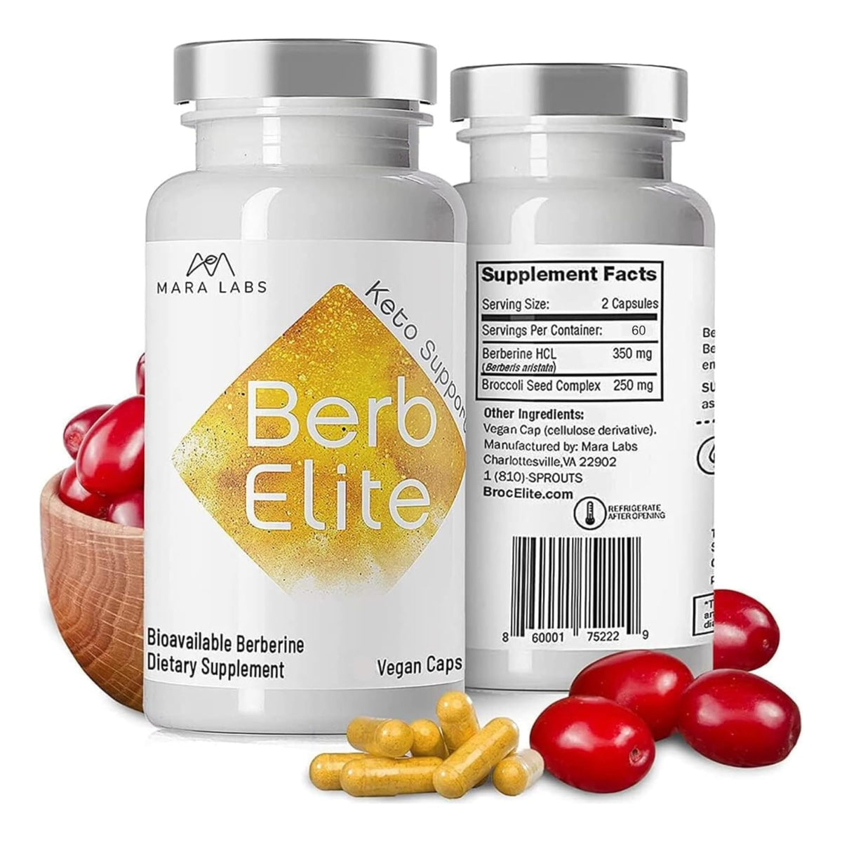 BrocElite BerbElite bottle on kitchen counter for daily wellness support with a bioavailable formula.