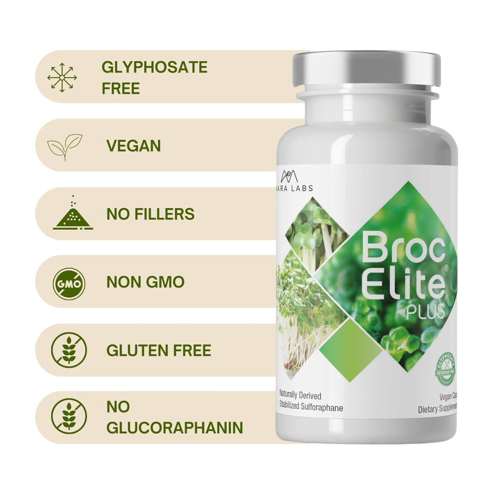 BrocElite gluten-free label on the bottle supports sensitive diets
