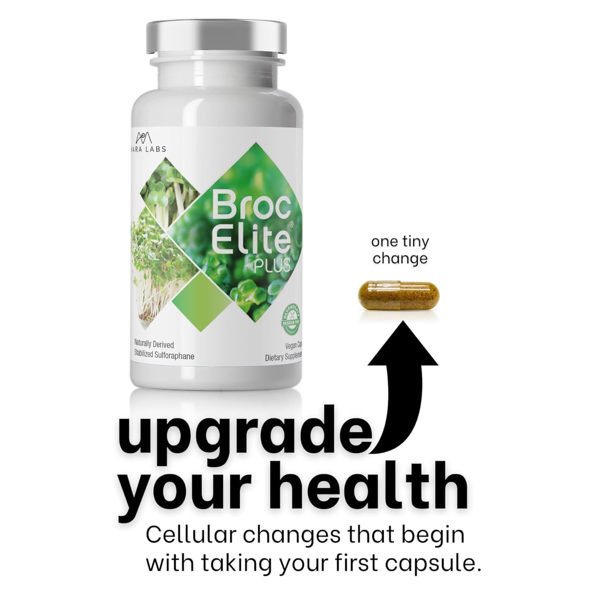 BrocElite GMO-free label on packaging highlights natural formulation