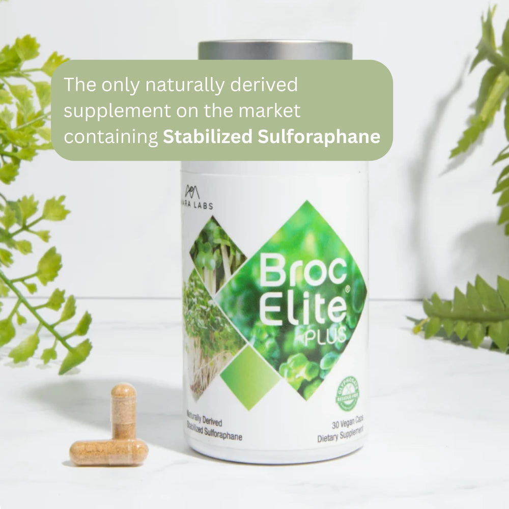 BrocElite Plus front packaging features the broccoli-derived wellness formula.