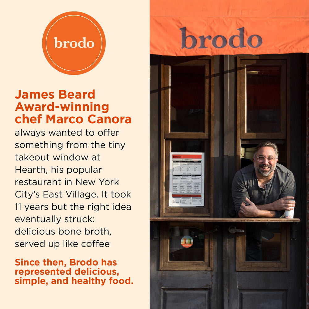 Brodo Deeply Rooted collagen-rich broth pouch adds body to soups and risottos.