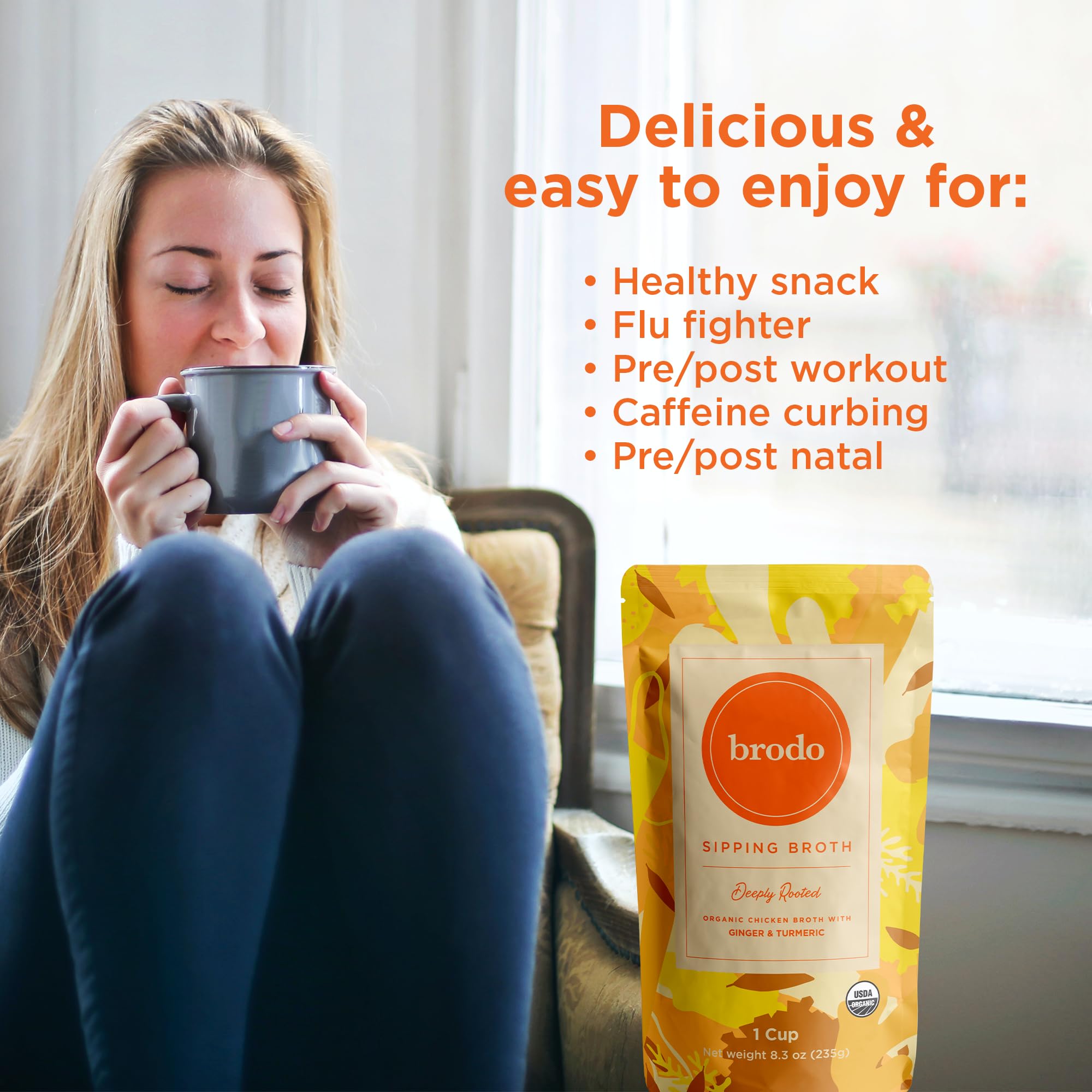 Brodo Deeply Rooted turmeric-ginger cook-broth pouch for versatile cooking bases.