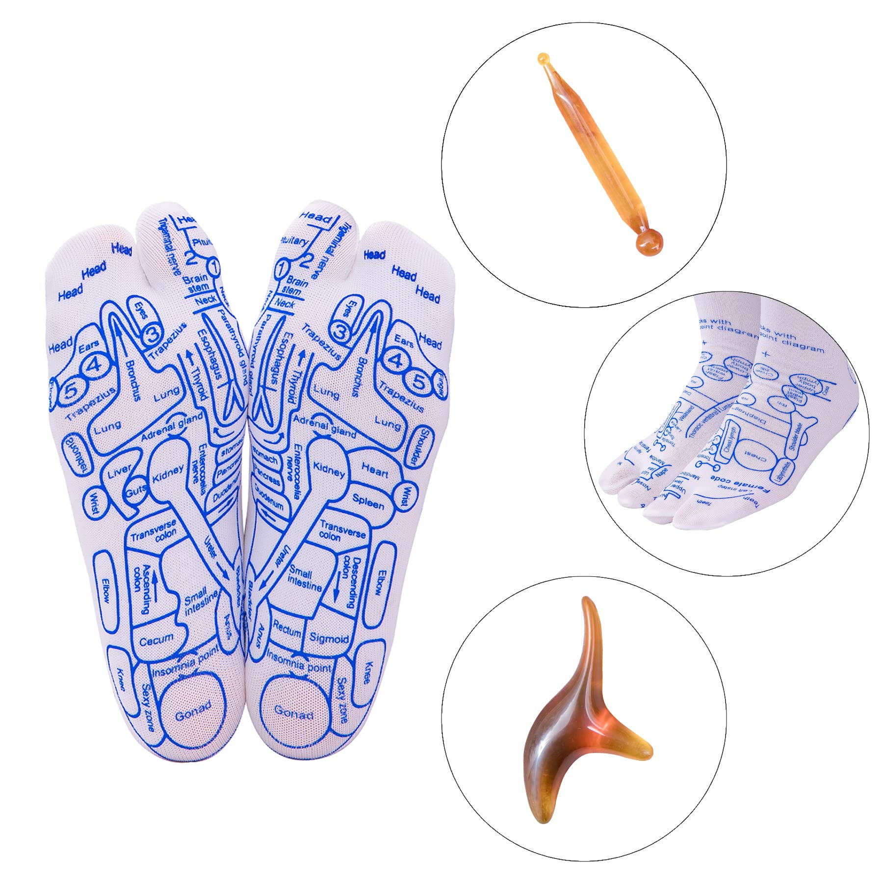 Broman reflexology socks showing instep chart for easy massage guidance