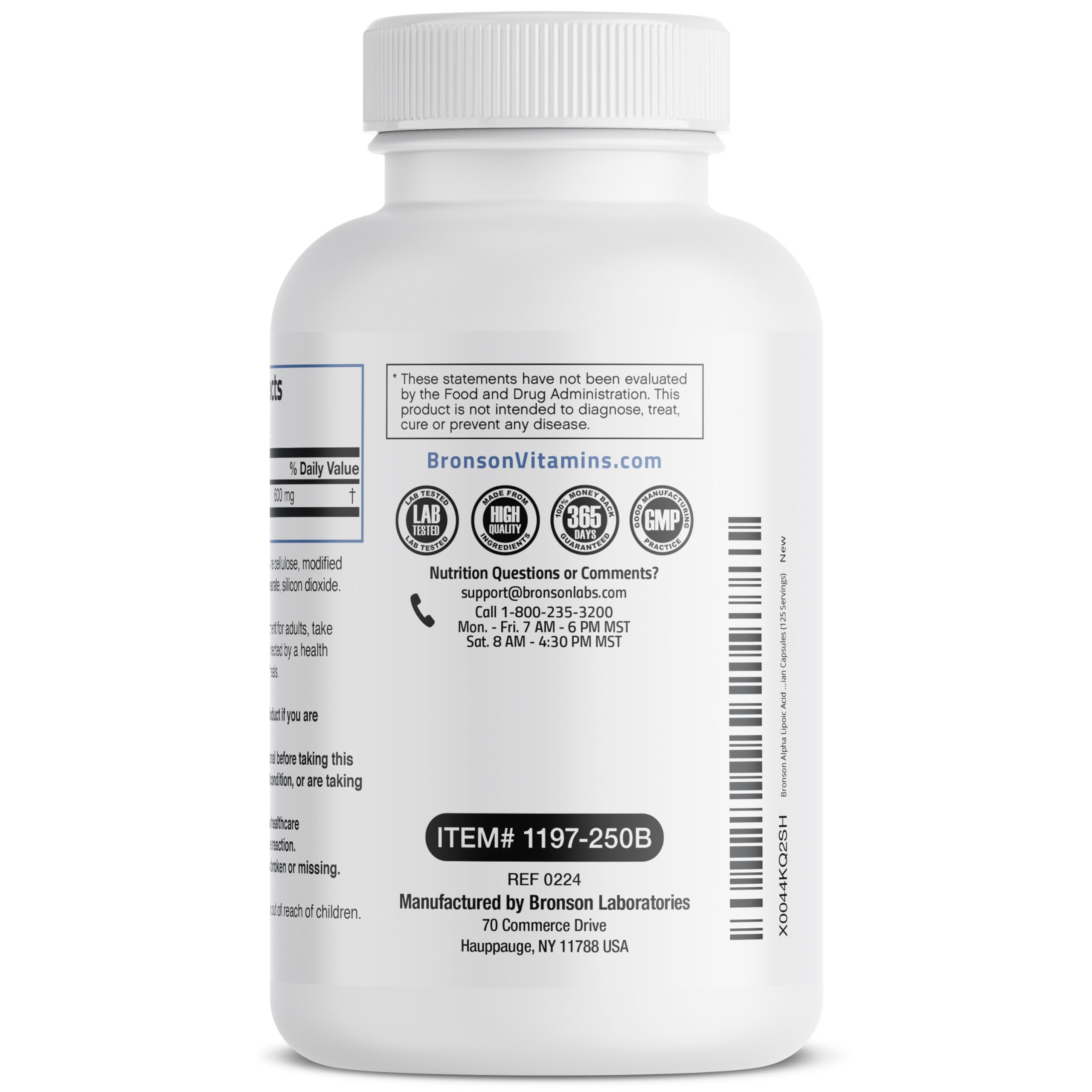 Bronson Alpha Lipoic Acid NY facility seal reflecting cGMP quality.