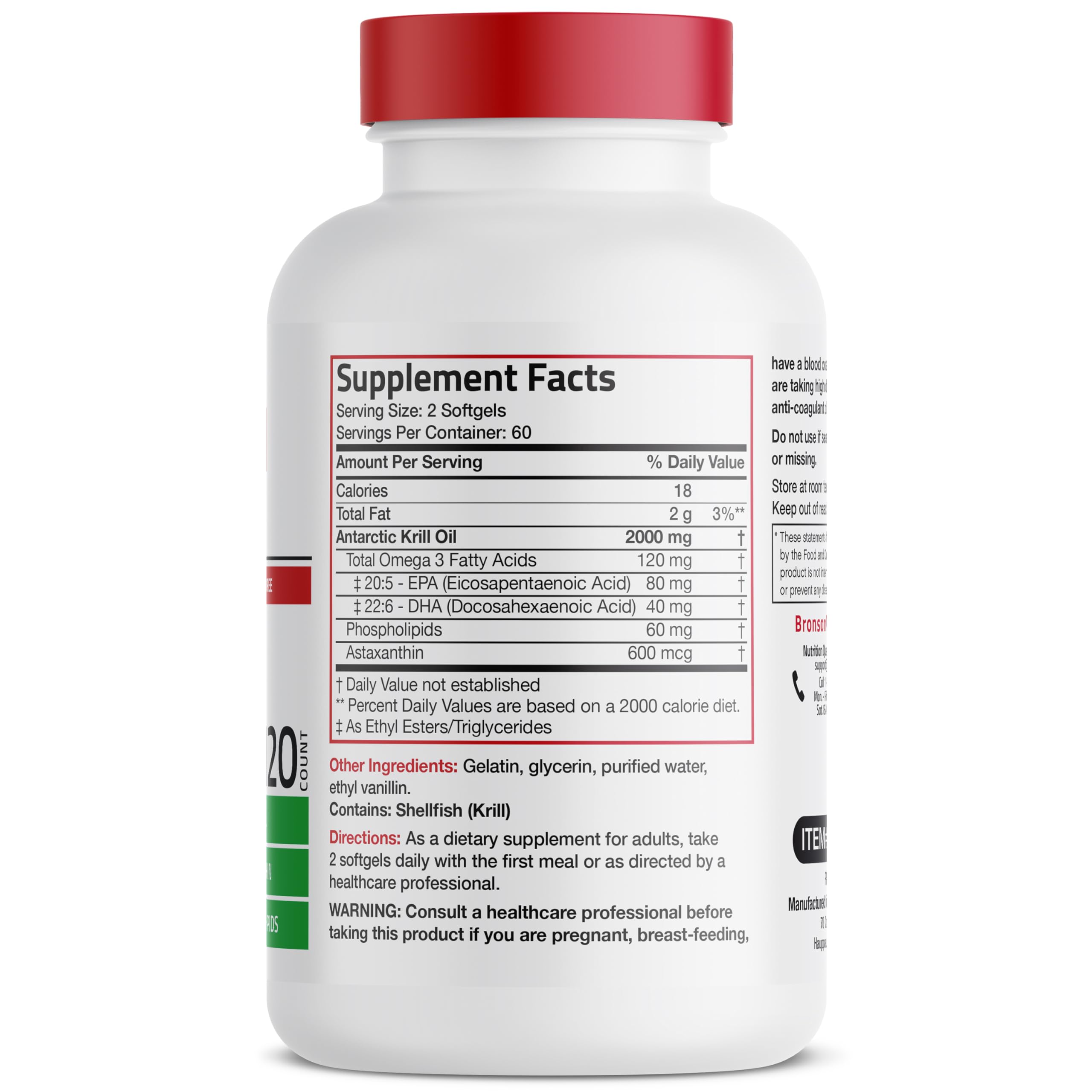 Bronson Antarctic Krill Oil softgels shown for convenient daily capsules.