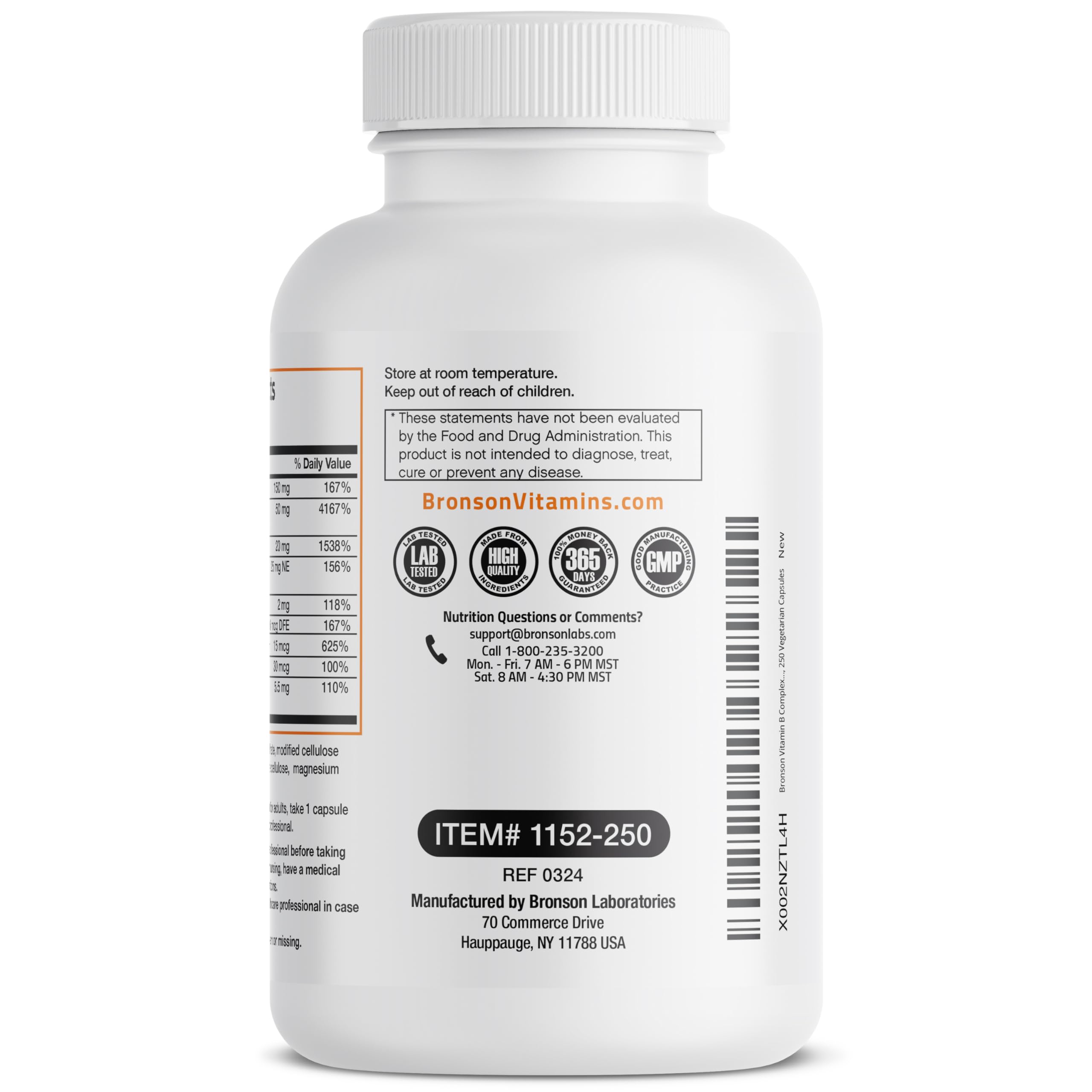 Bronson B-Complex bottle with capsules ready to take