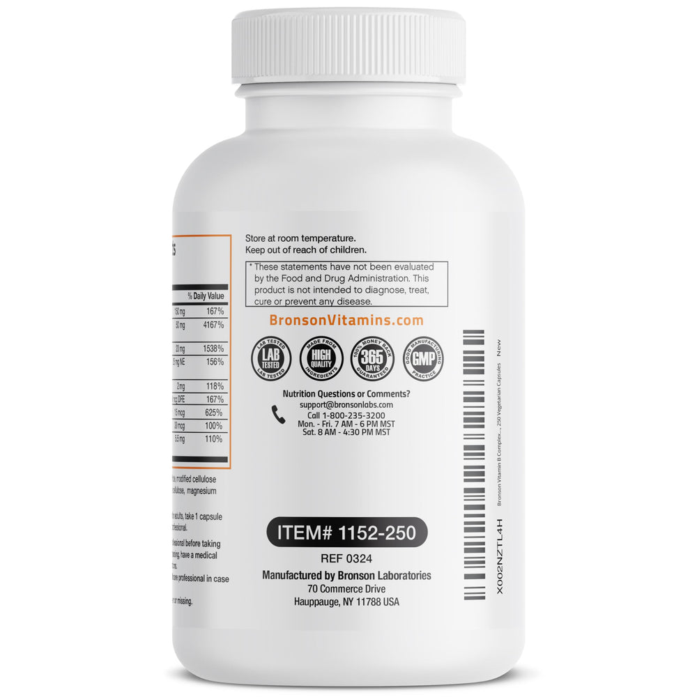 Bronson B-Complex bottle with capsules ready to take