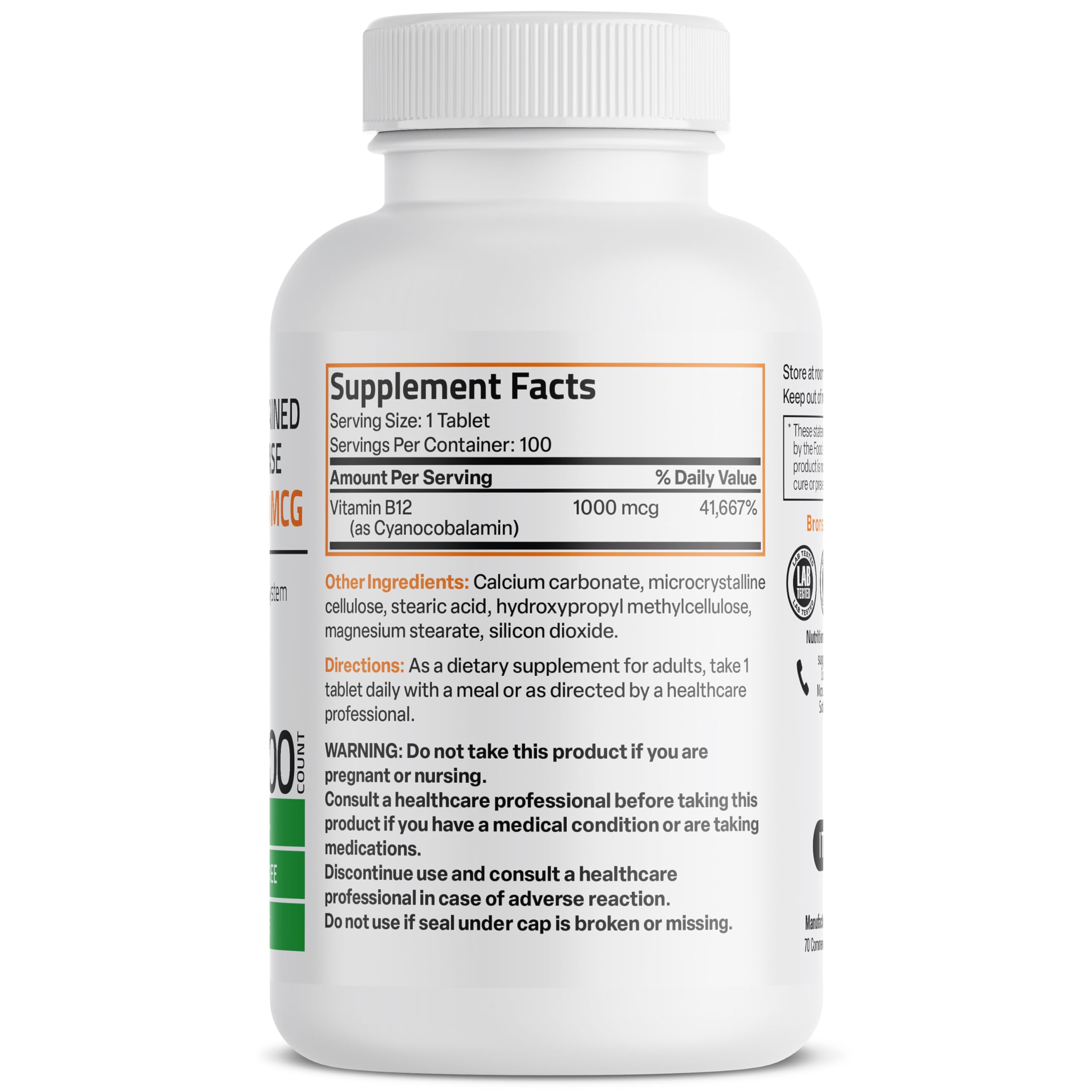 Bronson B12 bottle with label highlighting vegan and Non-GMO formula