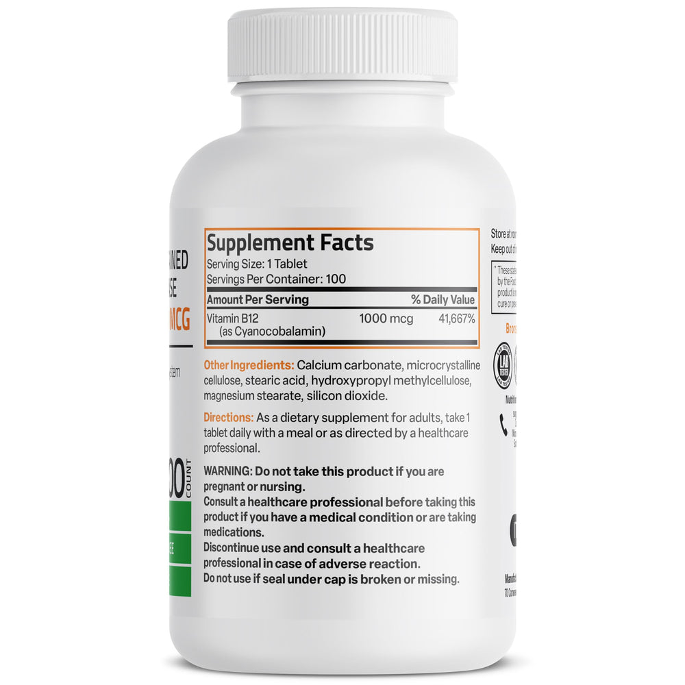 Bronson B12 bottle with label highlighting vegan and Non-GMO formula
