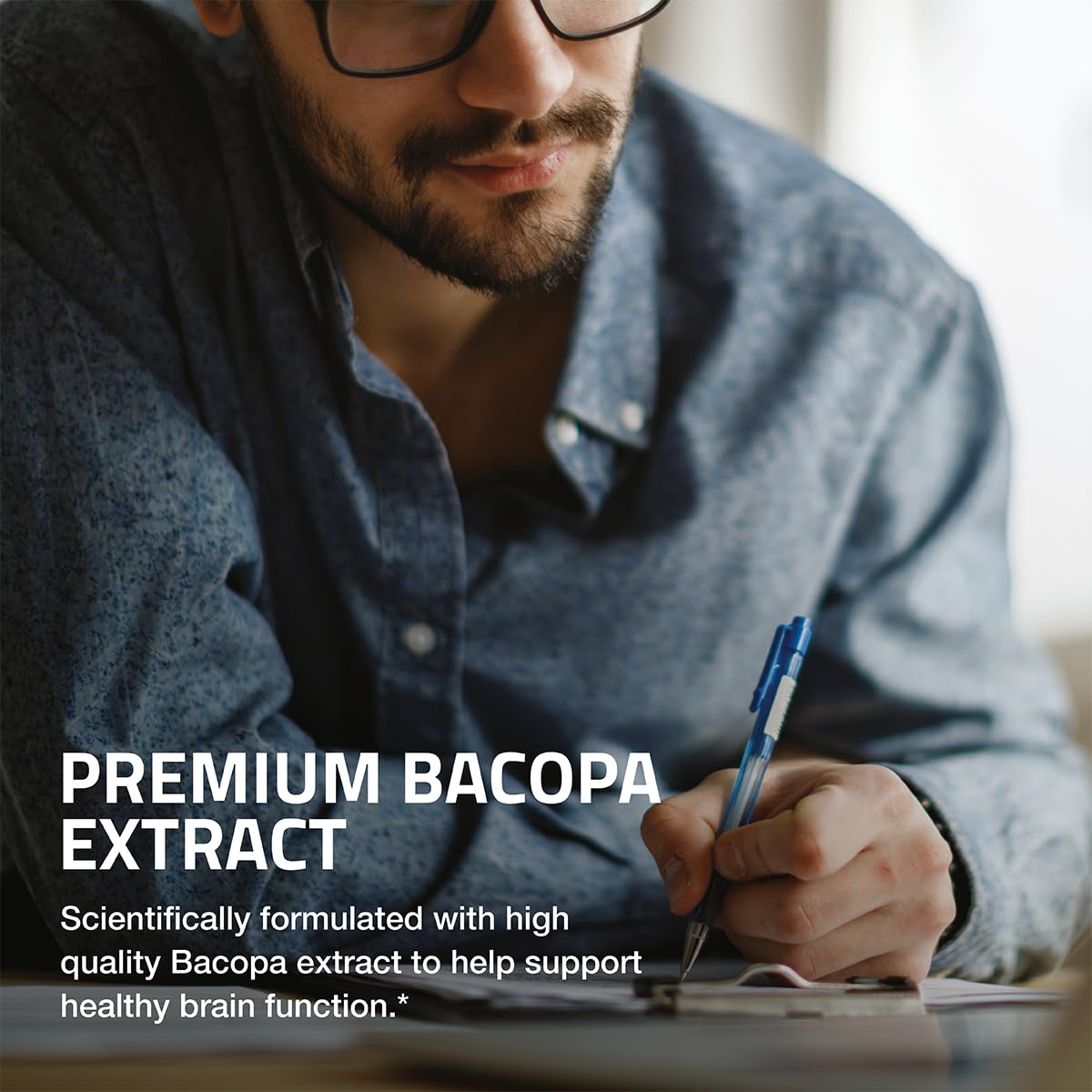 Bronson Bacopa capsules arranged to showcase vegetarian formula.