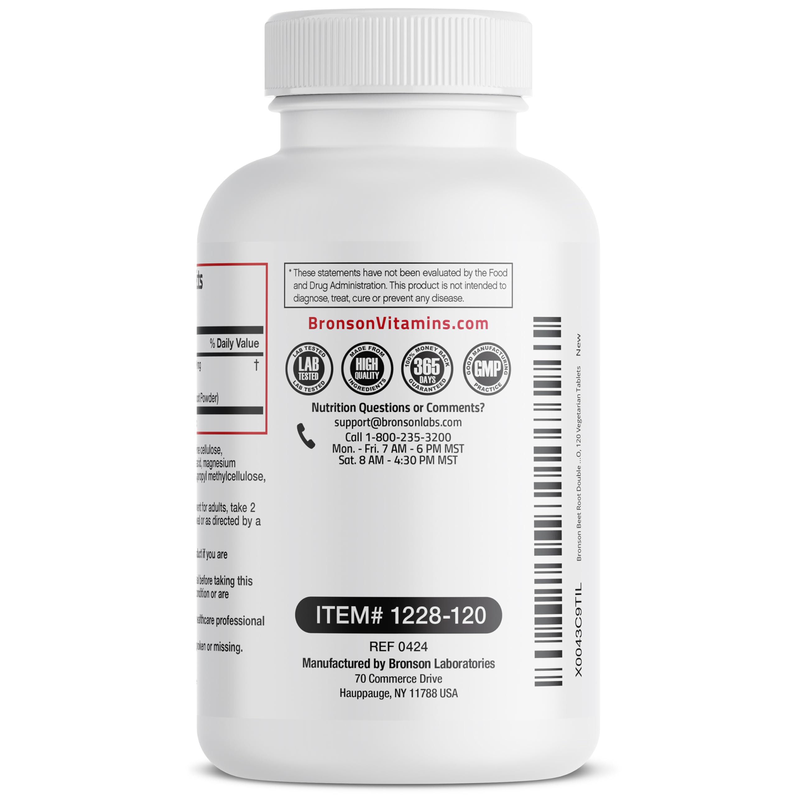 Bronson Beet Root Double Strength bottle label highlights vegan and non-GMO claims.