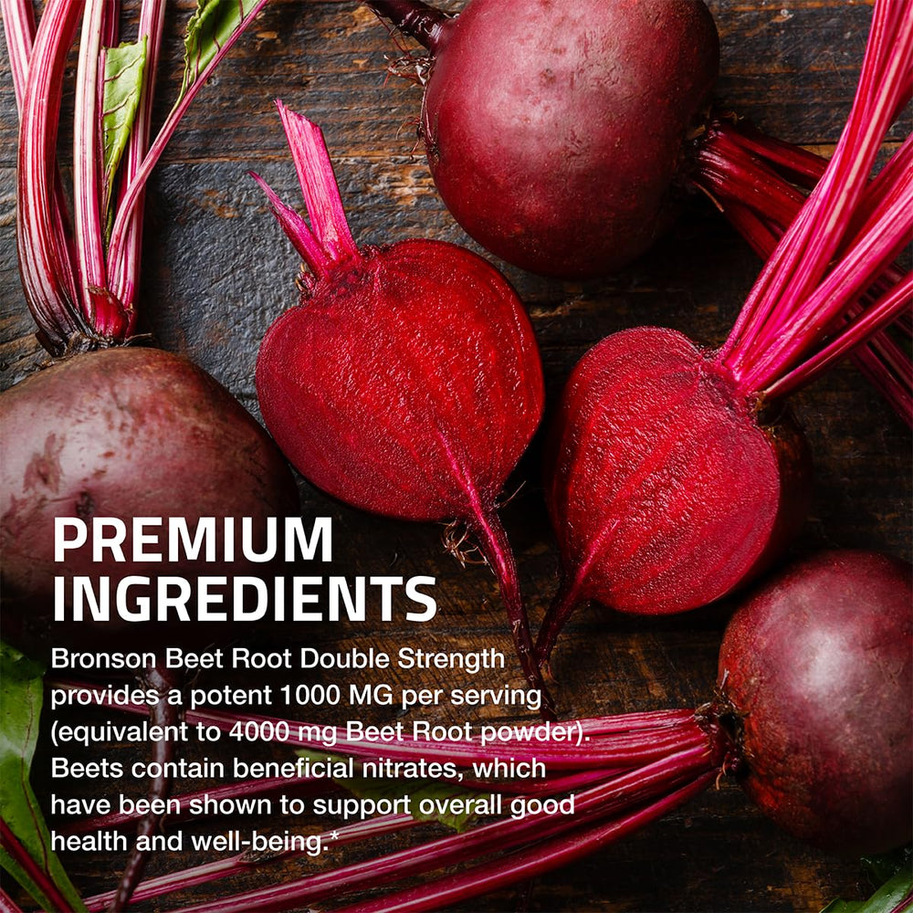 Tablets of Bronson Beet Root Double Strength arranged on a clean surface.