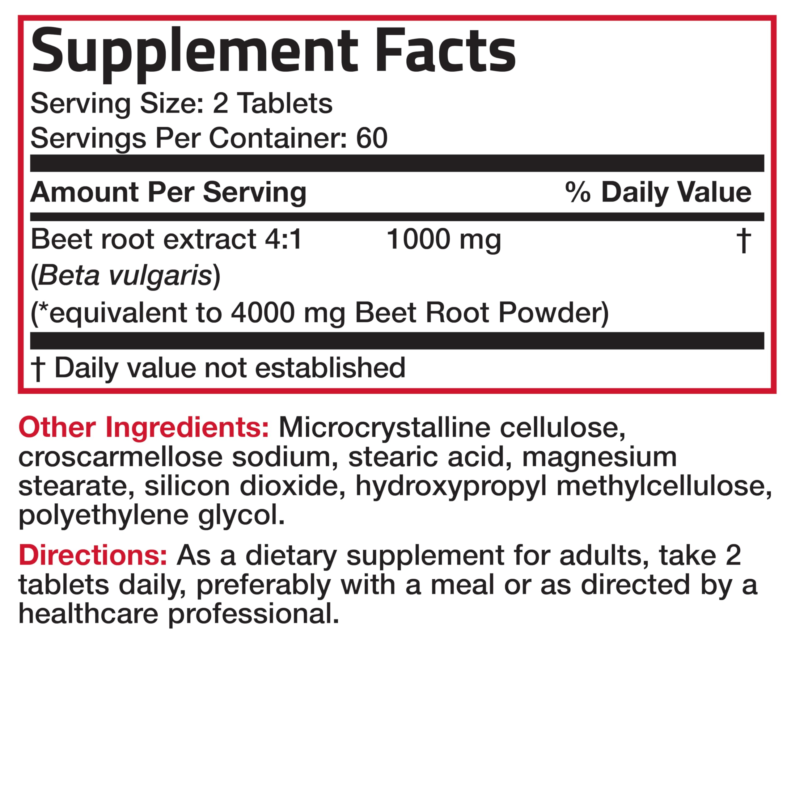 Back of Bronson Beet Root Double Strength label detailing ingredients.