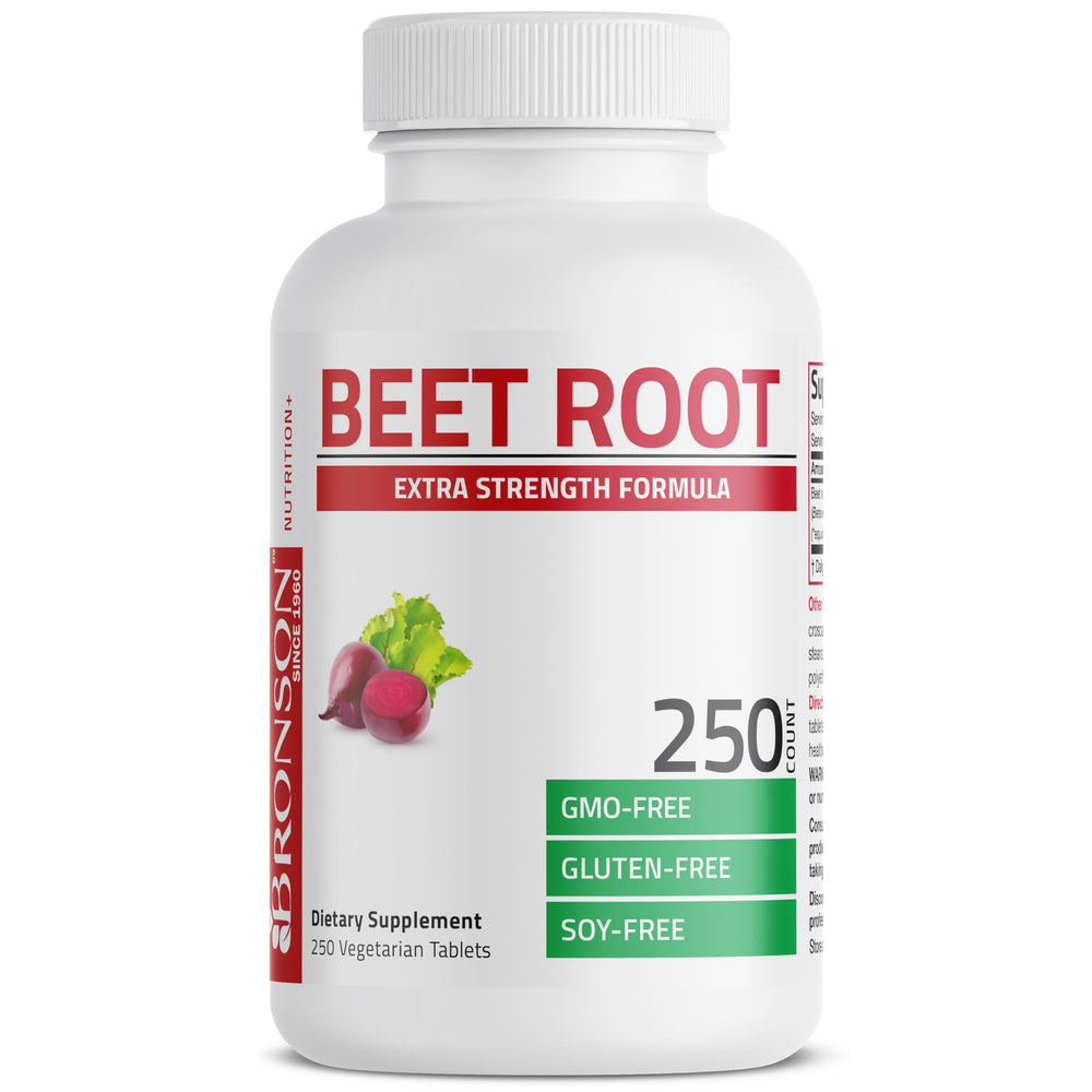Bronson Beet Root Extra Strength tablet close-up of compact vegetarian capsules