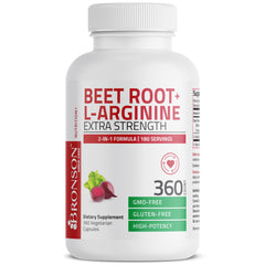 Bronson Beet Root L-Arginine label highlights Non-GMO and gluten-free