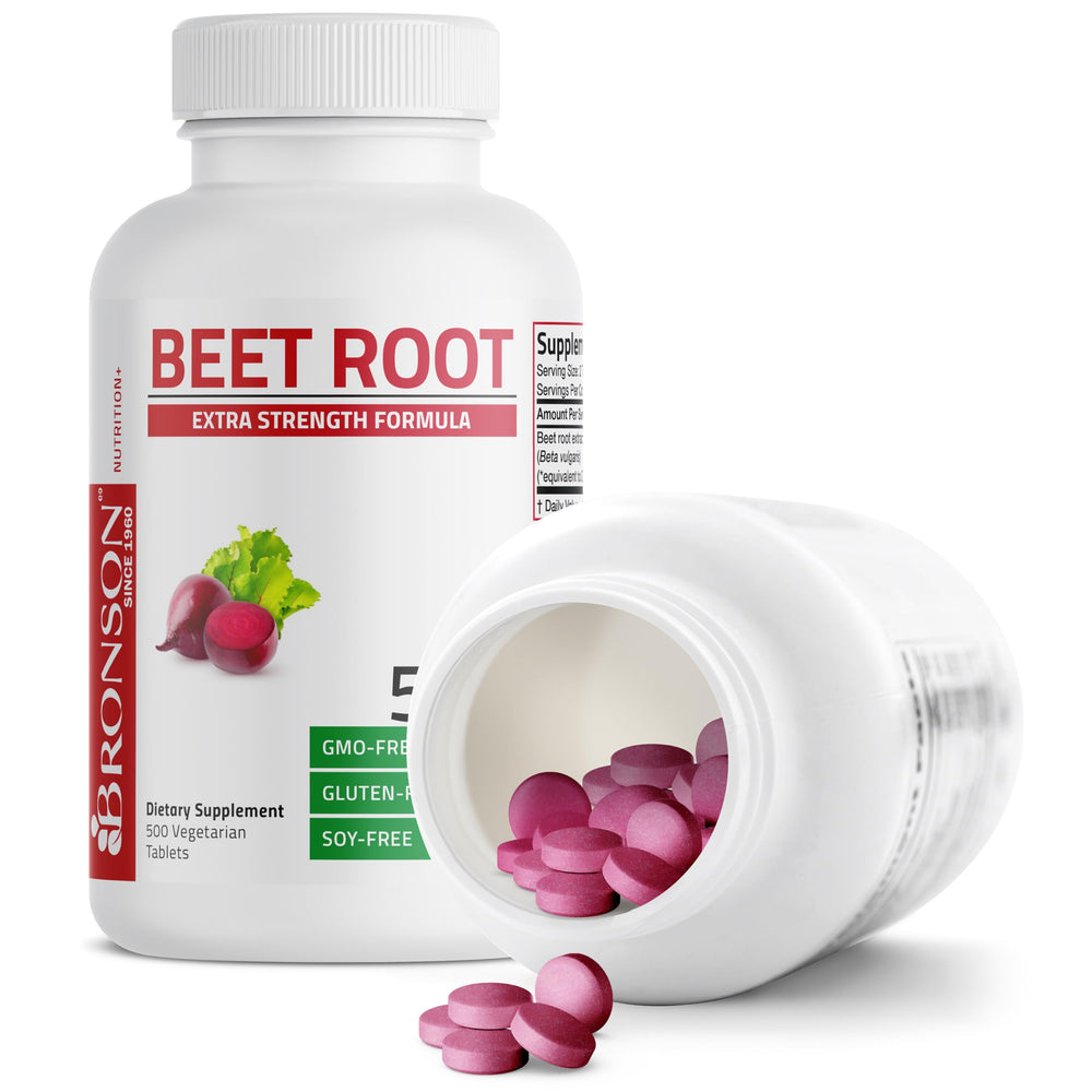 Packaging closeup showing resealable Bronson Beet Root bottle for freshness.
