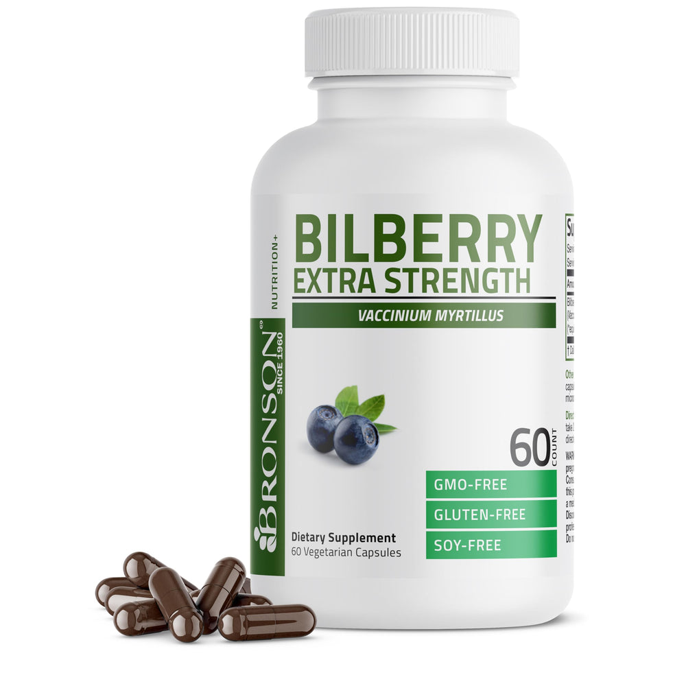 Bronson Bilberry Extra Strength bottle front view showcasing eye support potential