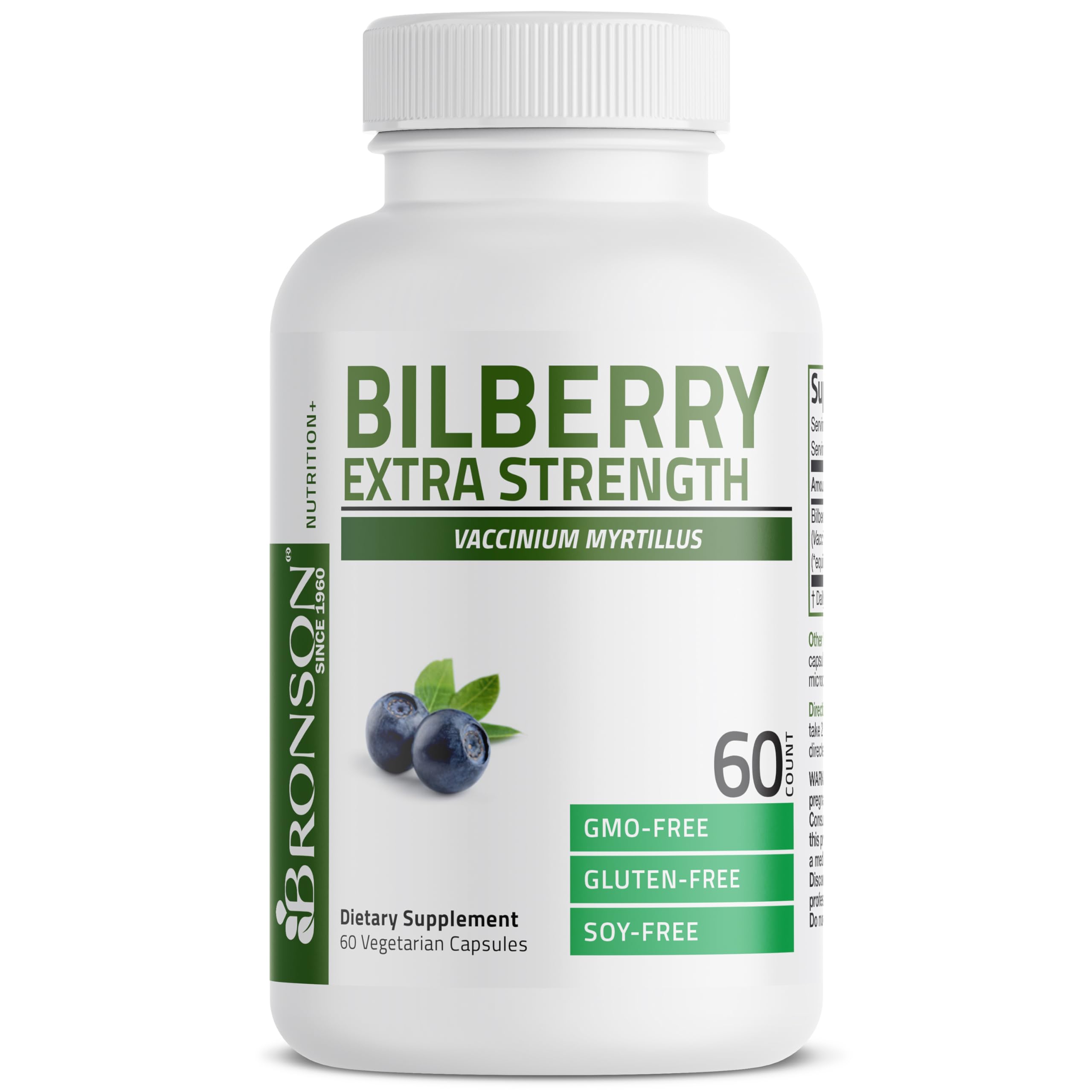 Bronson Bilberry Extra Strength capsules in bottle for daily vegan use