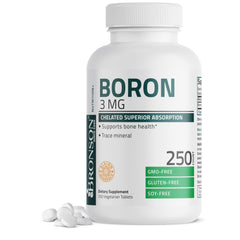 Bronson Boron 3 mg chelated bottle on shelf supports bone health and absorption
