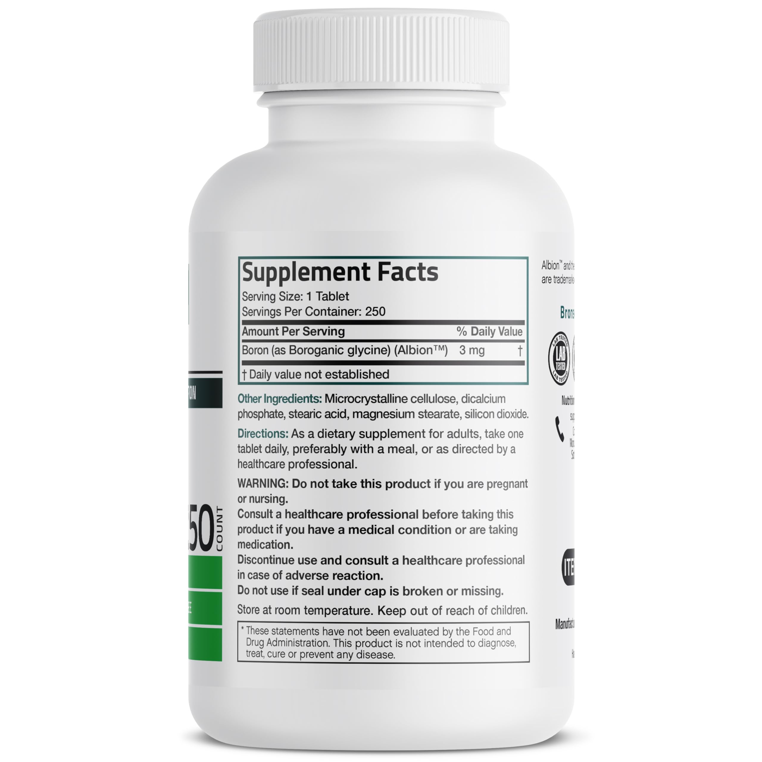 Bronson Boron tablets close-up chelated for better absorption