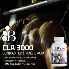 Bronson CLA 3000 softgels closeup emphasizing high potency per serving