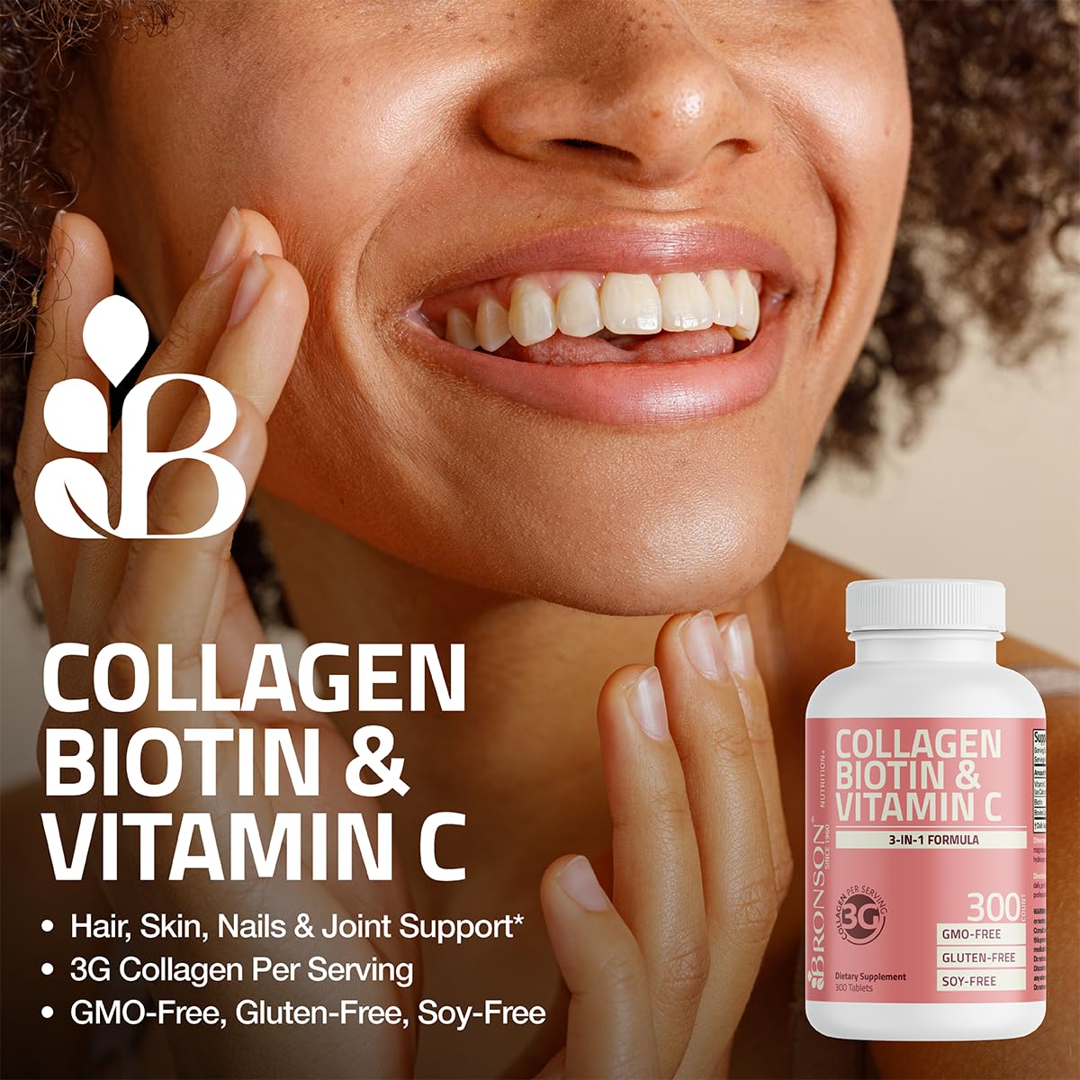 Bronson Collagen Peptides 3000mg label detail highlighting non-GMO and gluten-free