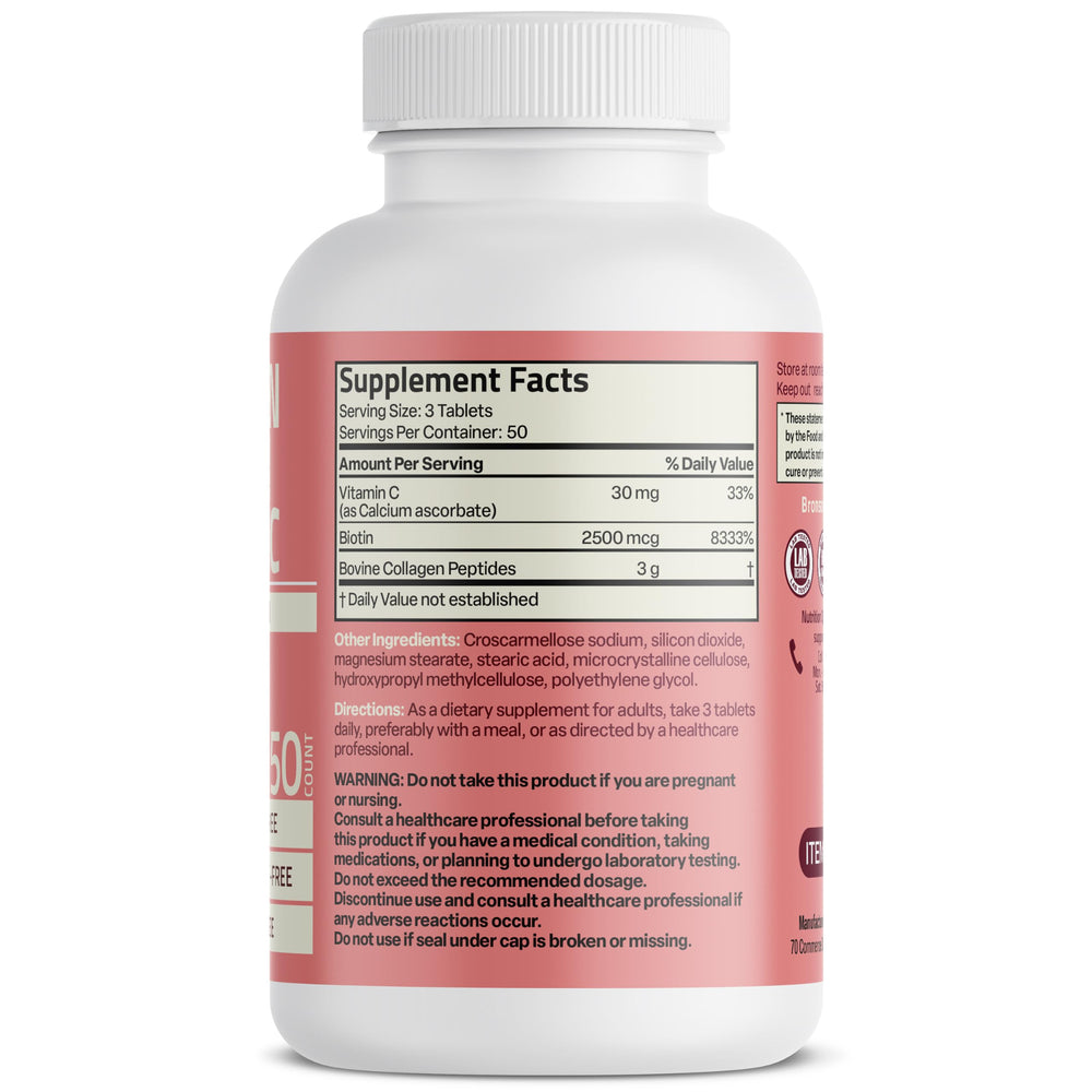 Bronson Collagen Peptides 3000mg tablets close-up showing daily dose
