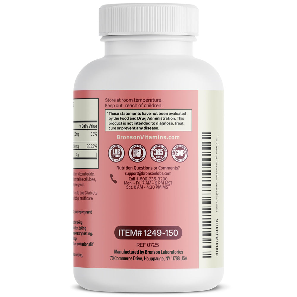 Glass of water with Bronson Collagen Peptides 3000mg tablets ready to take