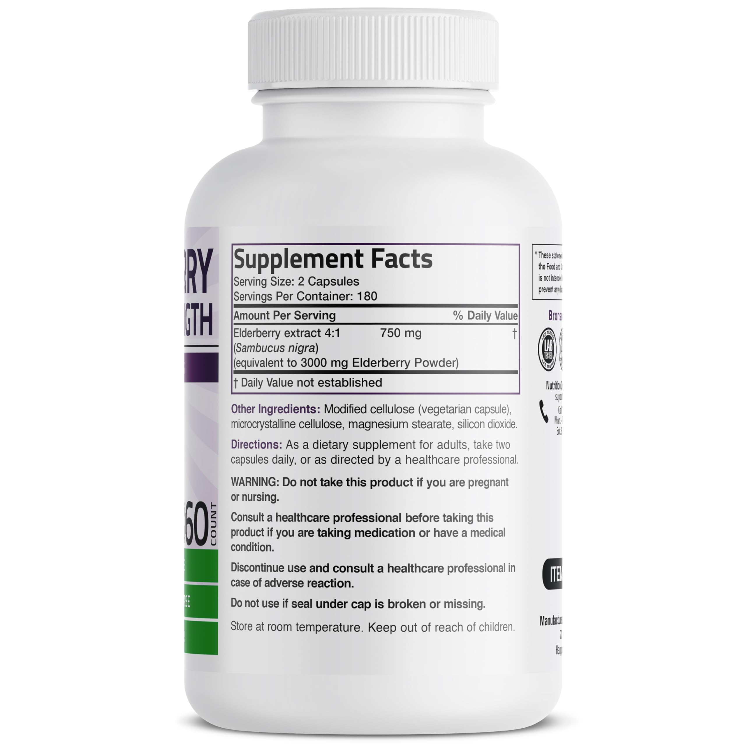 Bronson Elderberry Extra Strength capsules arranged for daily immune support and antioxidant protection