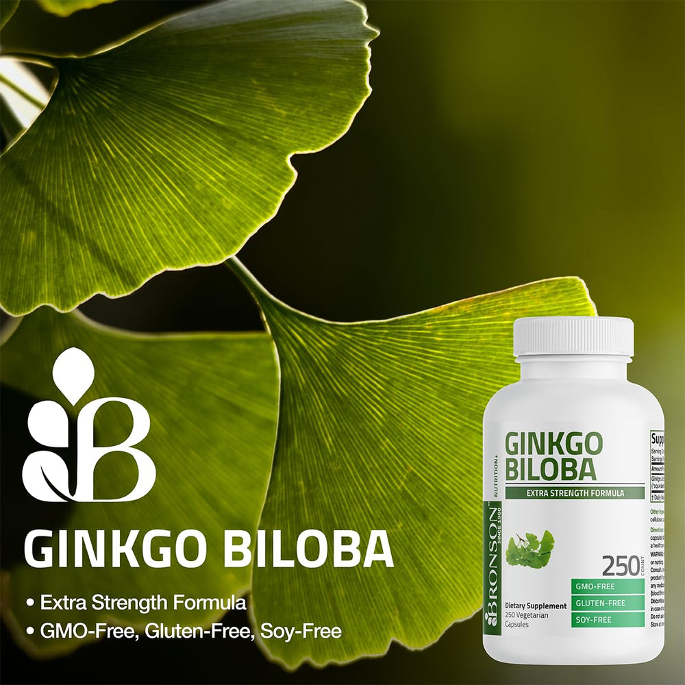 Bronson Ginkgo Biloba capsules closeup highlights quality and purity.