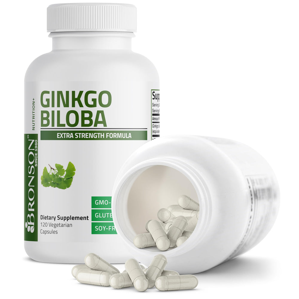 Bronson Ginkgo Biloba capsules on a saucer for convenient daily intake.