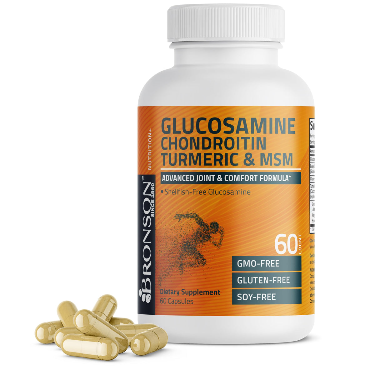 Bronson Glucosamina Condroitina Turmeric MSM cápsulas, soporte posible para la movilidad diaria.