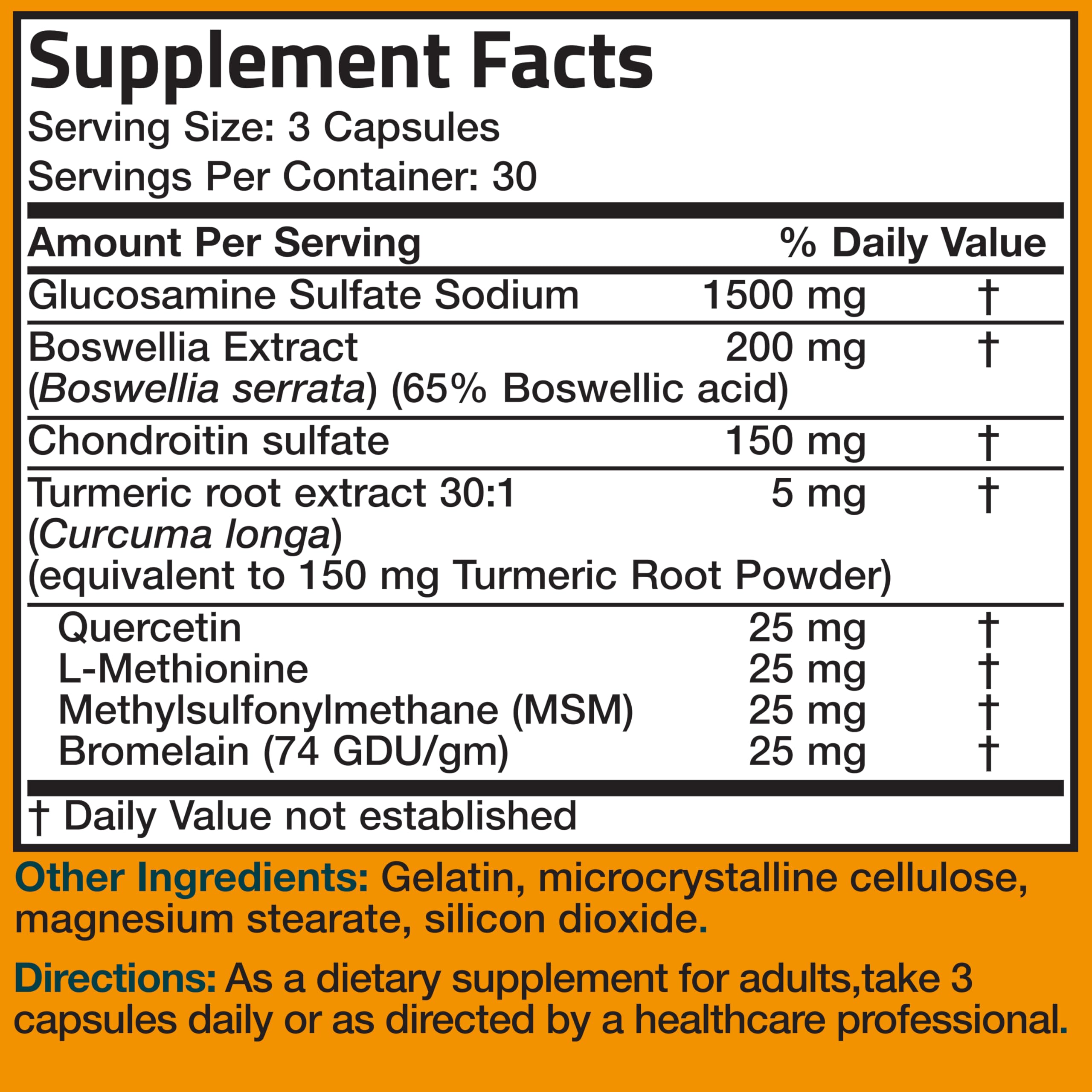 Bronson Glucosamine Chondroitin Turmeric MSM Advanced capsules closeup, vibrant turmeric-colored texture